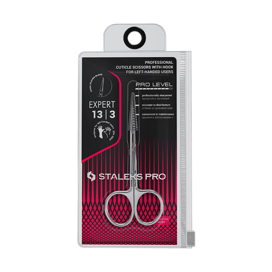 Professional cuticle scissors with hook for left-handed users STALEKS EXPERT 13 TYPE 3