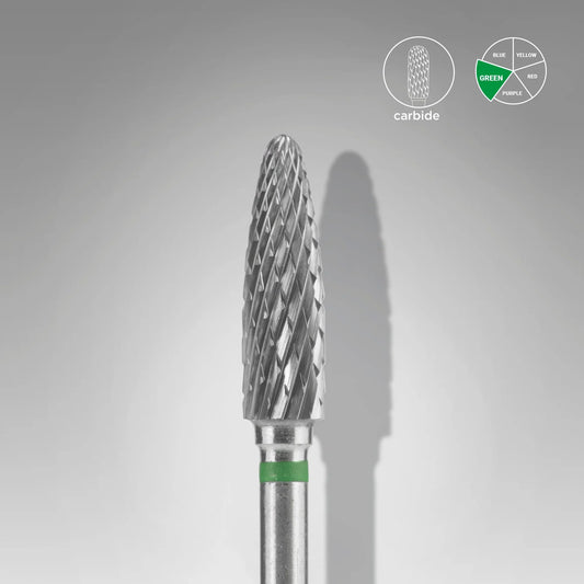 STALEKS EXPERT Carbide nail drill bit corn green, head diameter 4 mm, working part 14 mm