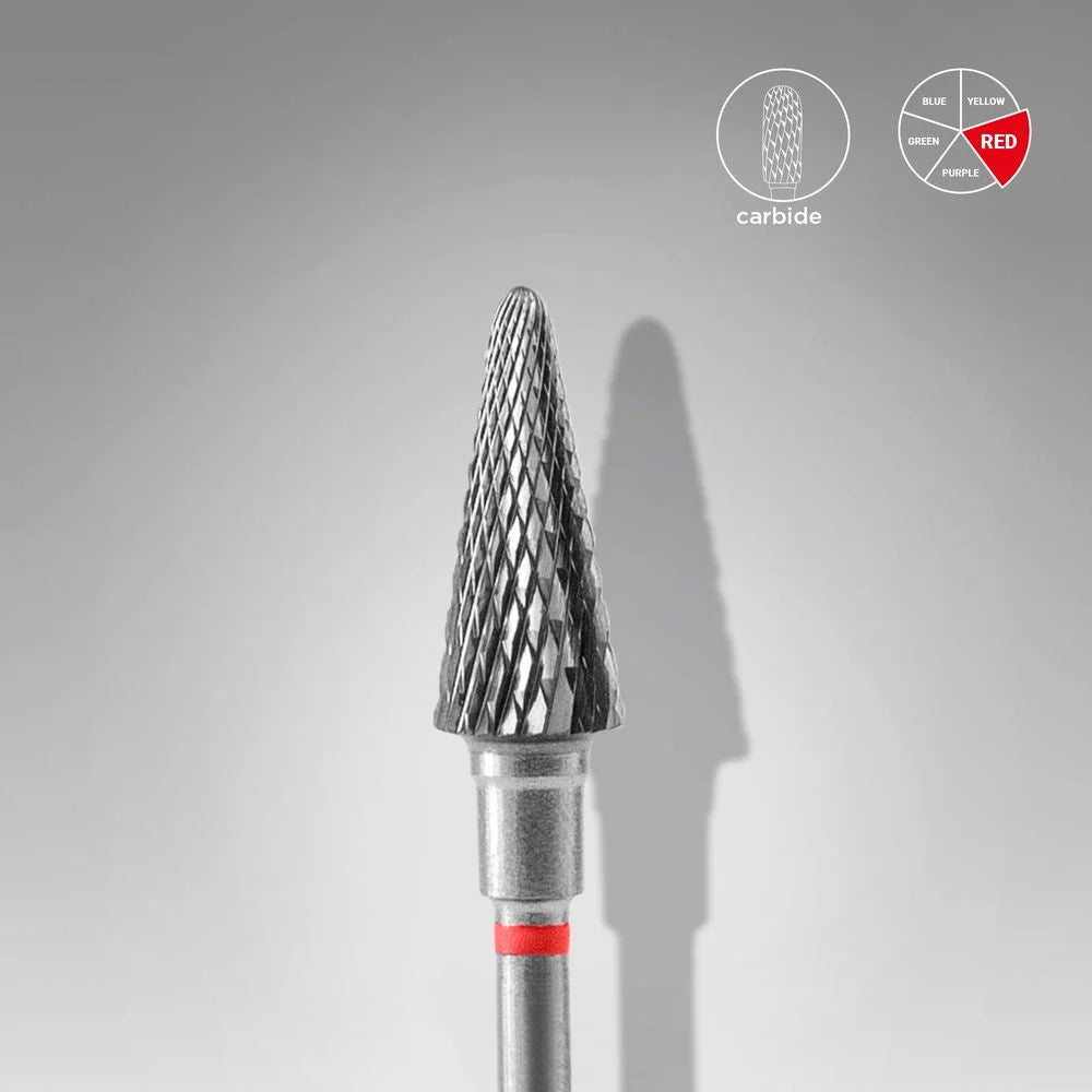 STALEKS EXPERT Carbide nail drill bit cone red, head diameter 6 mm, working part 14 mm