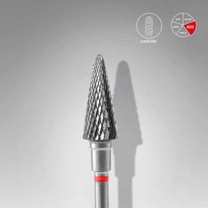 STALEKS EXPERT Carbide nail drill bit cone red, head diameter 6 mm, working part 14 mm