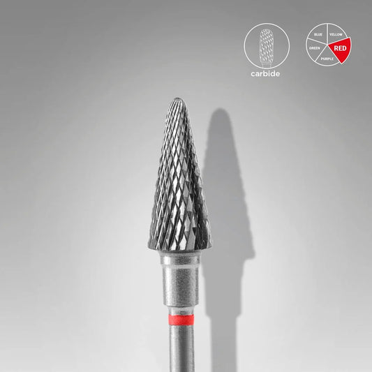 STALEKS EXPERT Carbide nail drill bit cone red, head diameter 6 mm, working part 14 mm